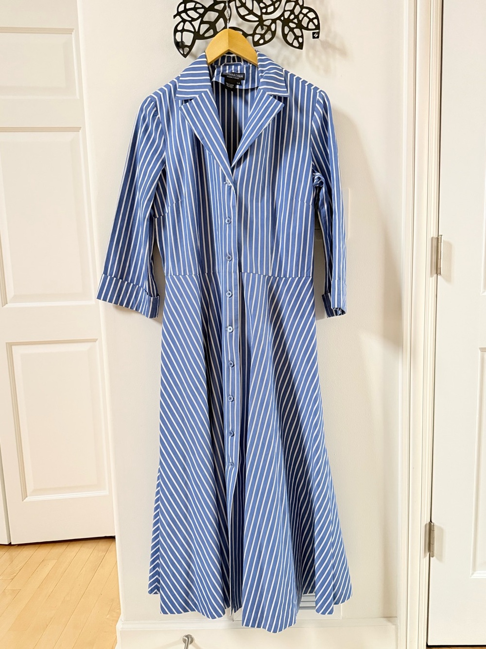 J. Peterman Blue & White Striped Cotton Shirt Dress Size 14 NWOT - Picture 2 of 10